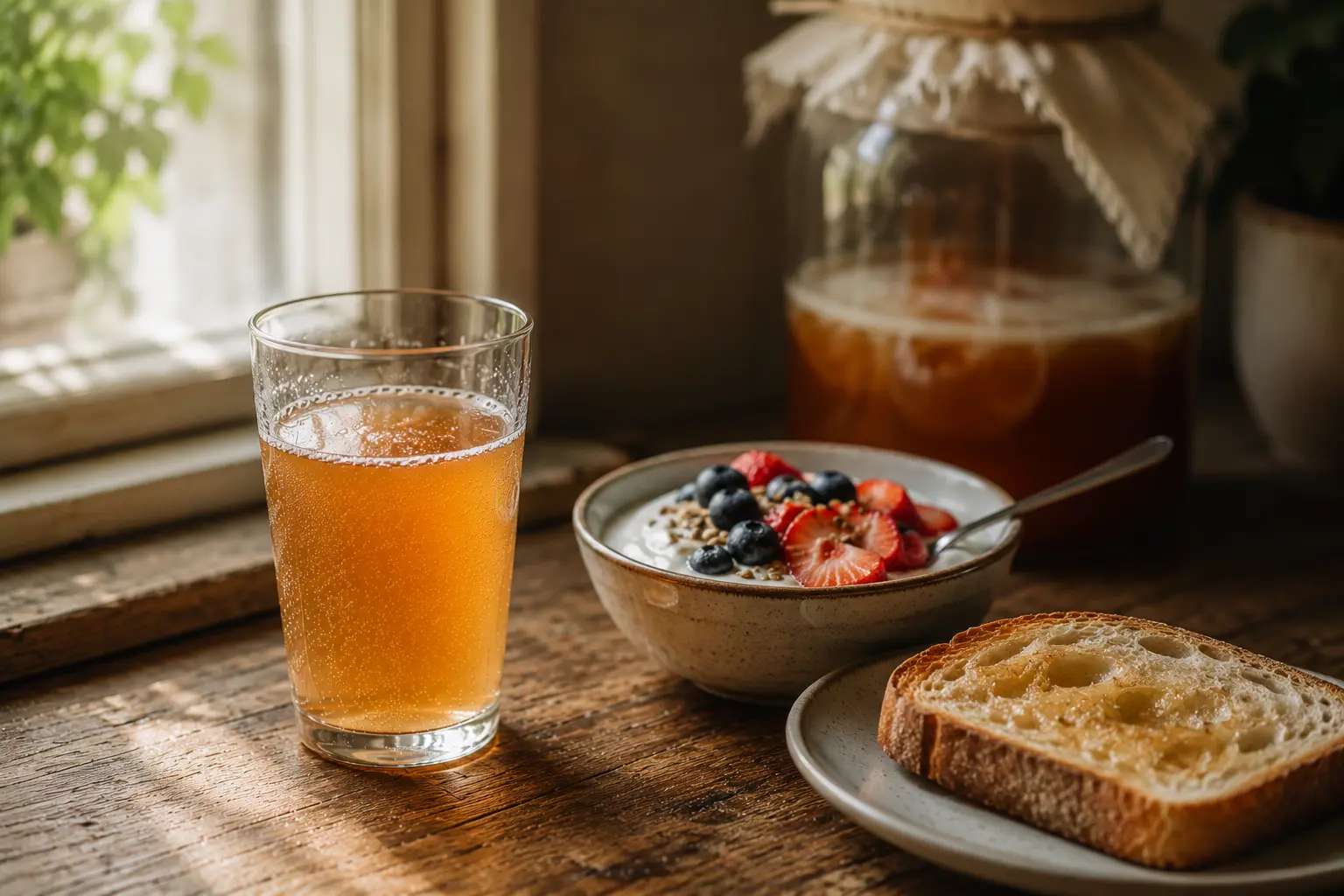 kombucha with bread and pudding