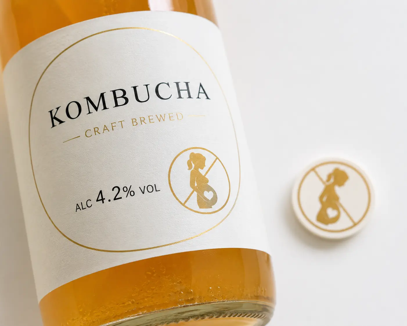 Kombucha bottle label showing low alcohol percentage relevant to pregnancy safety