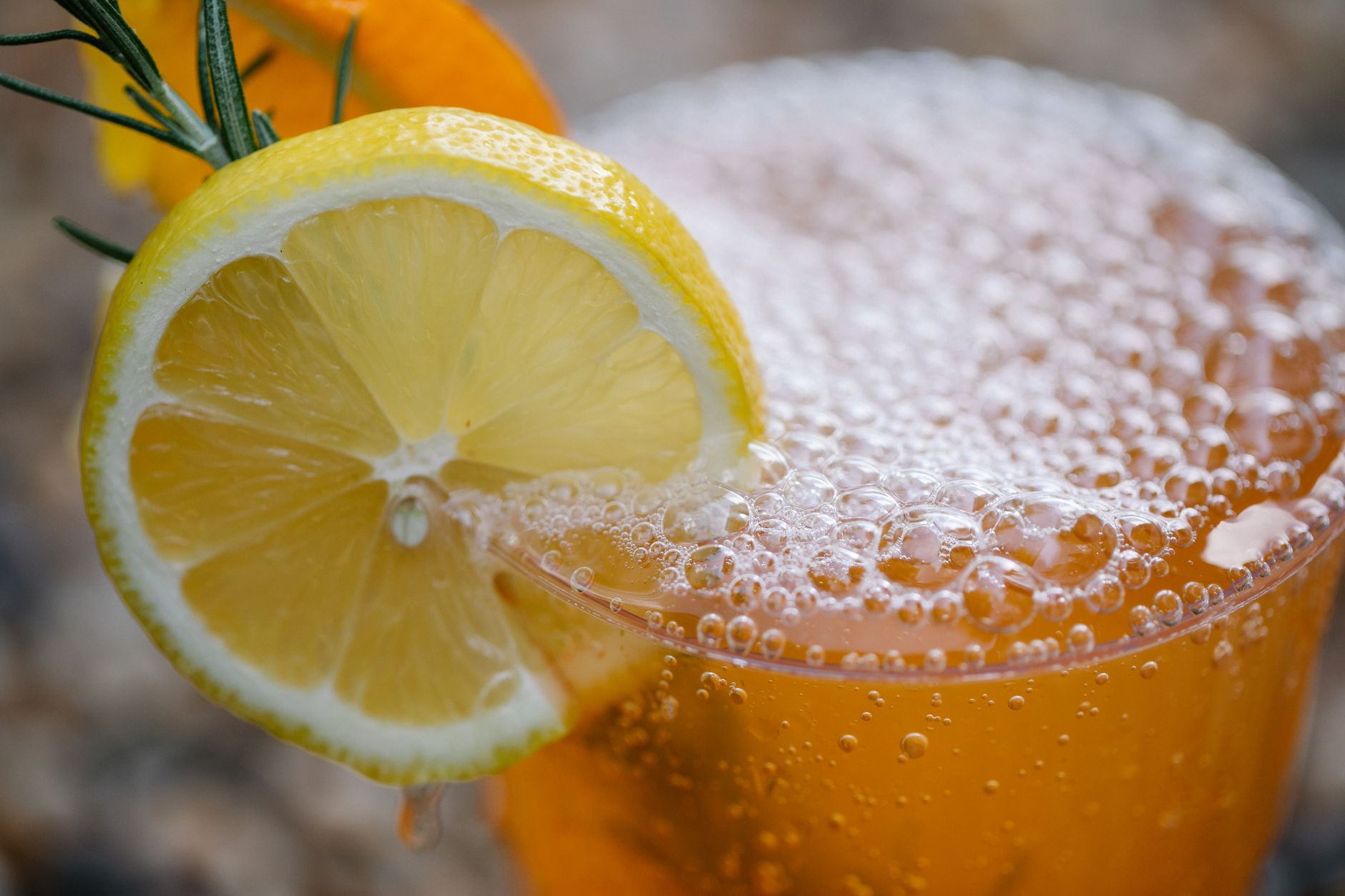 Close up of a kombucha fermentation vessel showing active carbonation and bubbles during the brewing process.