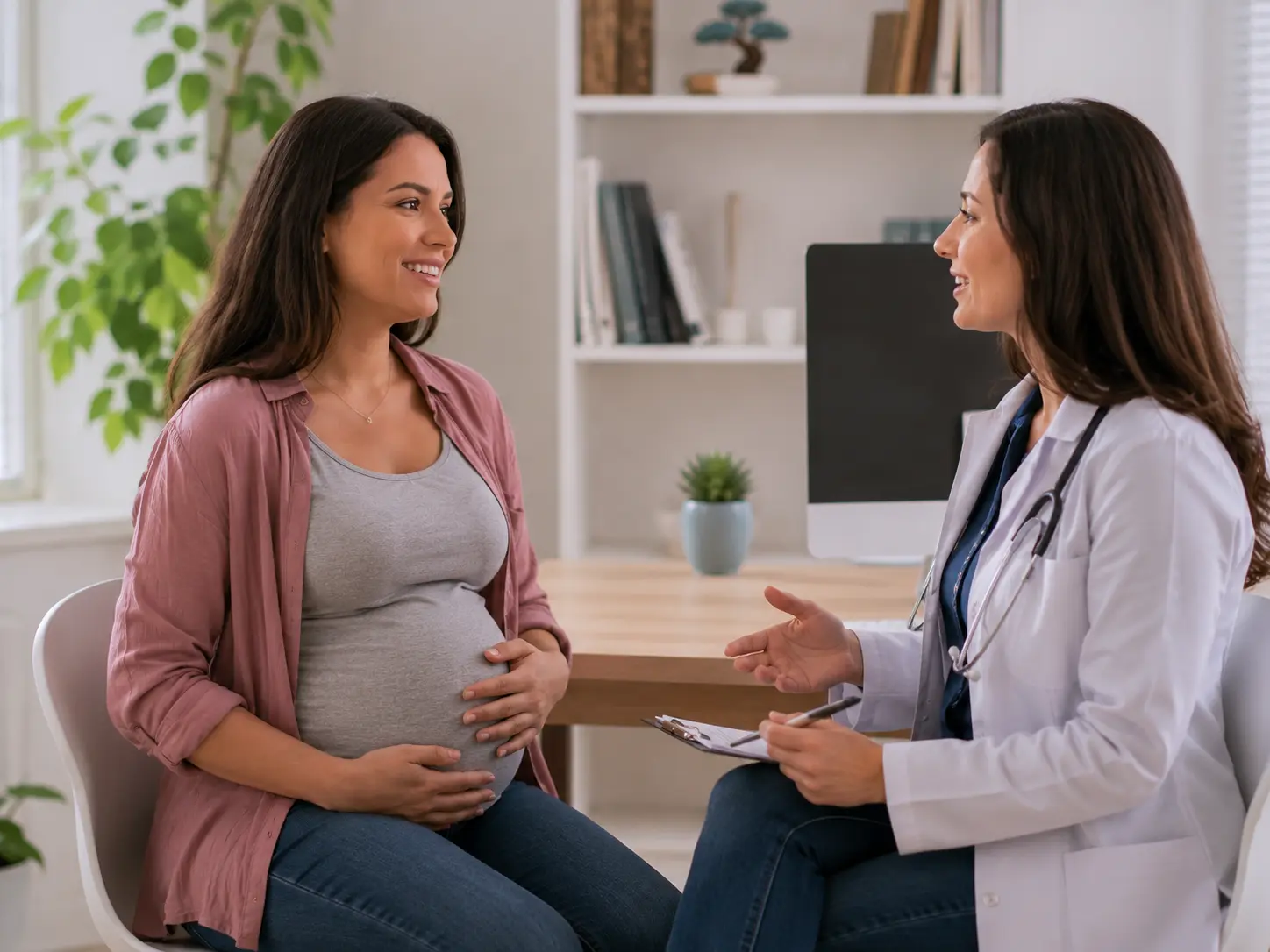 Pregnant woman consulting her doctor about drinking kombucha during pregnancy