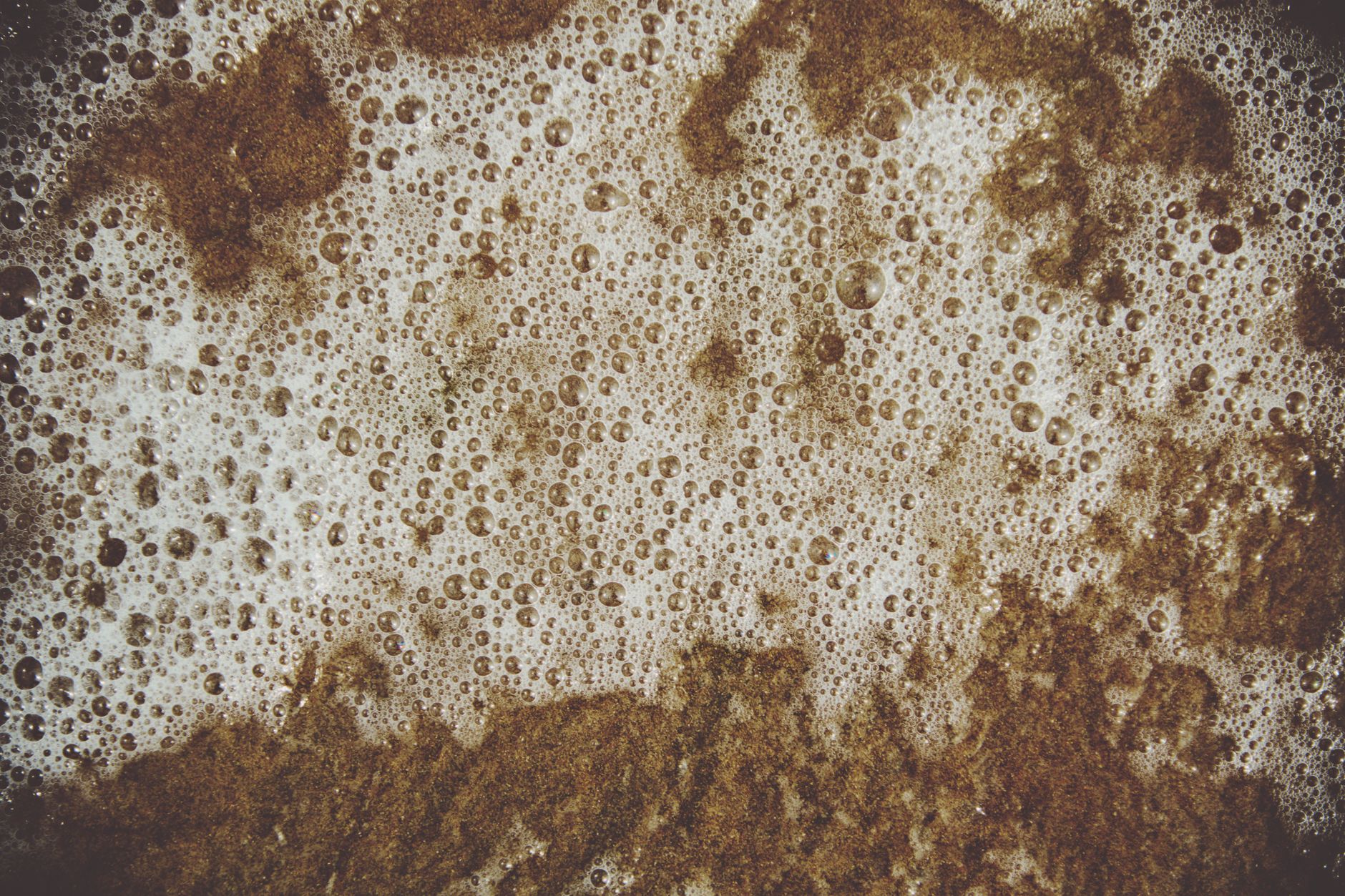 Glass jar of kombucha showing active fermentation bubbles indicating the drink is still live and acidic